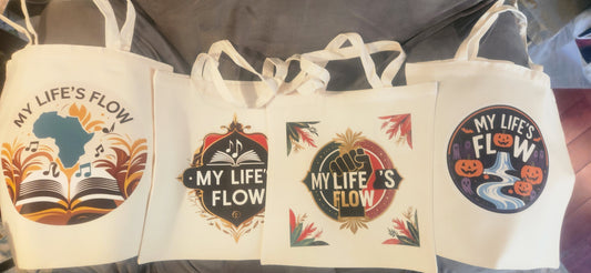 My Life's Flow 15x16in Reusable Tote in Black or Canvas With Strong African American Images