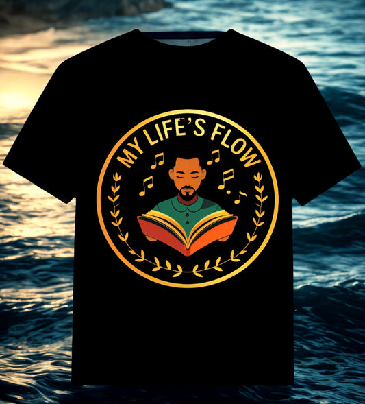 Knowledge T-Shirt Flow Features An African American Male With His Book Open And Music Flowing