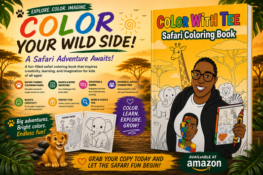 Color With Tee: Safari Animals Coloring Book 🐒 🐊 🐘 Book+Crayons