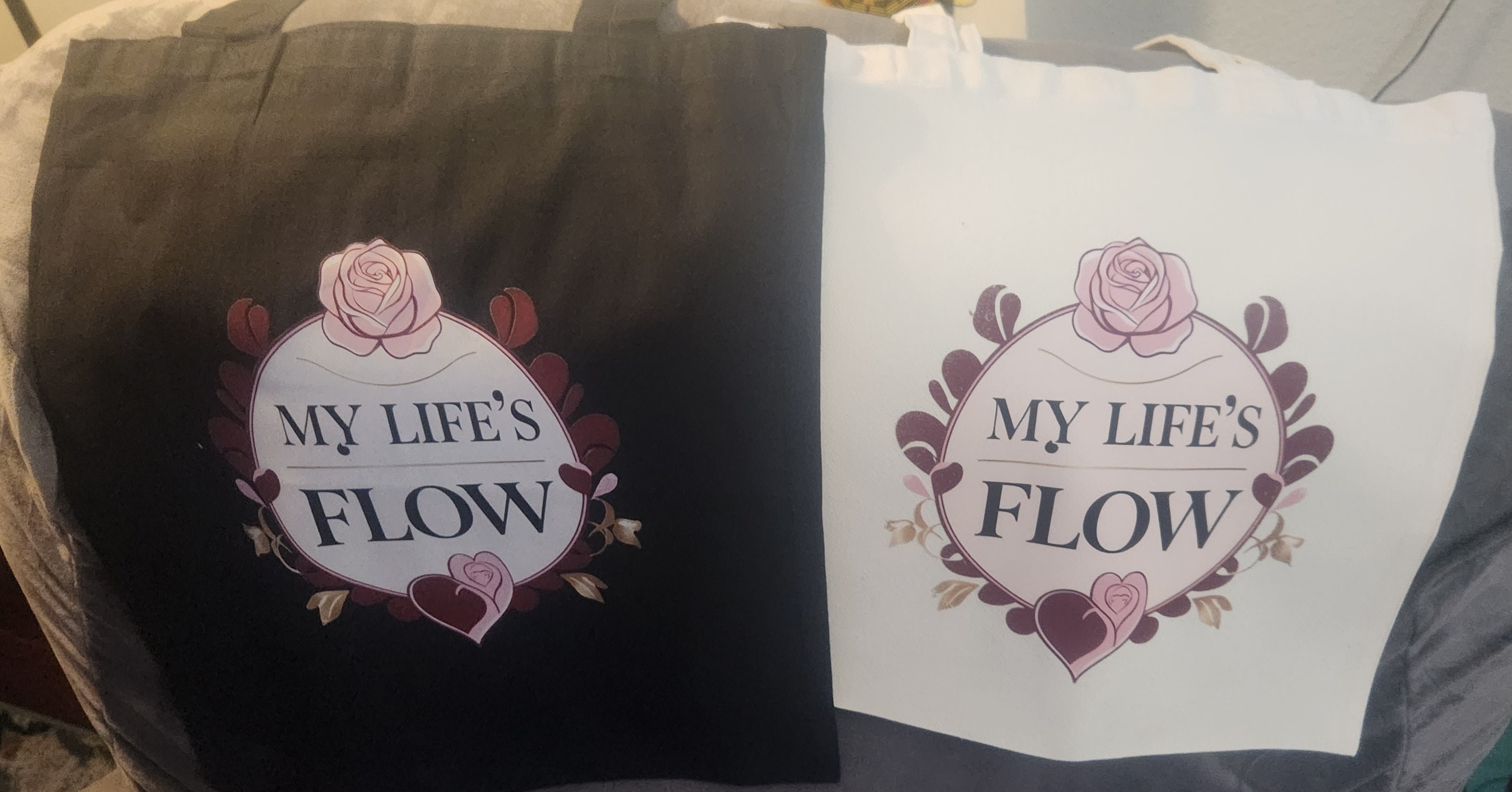 My Life's Flow 15x16in Tote in Black or Canvas