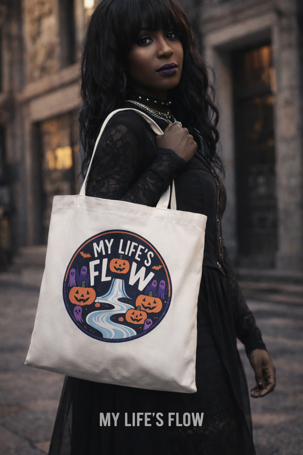 My Life's Flow 15x16in Reusable Tote in Black or Canvas With Strong African American Images