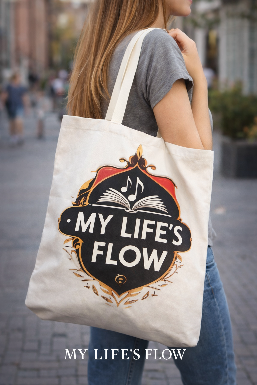 My Life's Flow 15x16in Reusable Tote in Black or Canvas With Strong African American Images