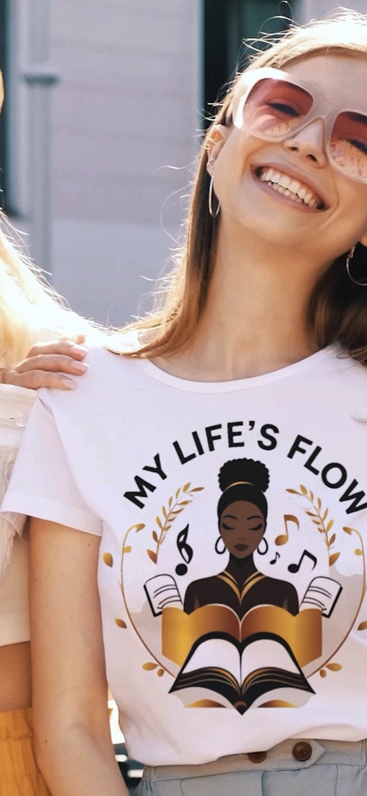 T-Shirt Flow 8 Features An African American Woman Reading And Listening To Music